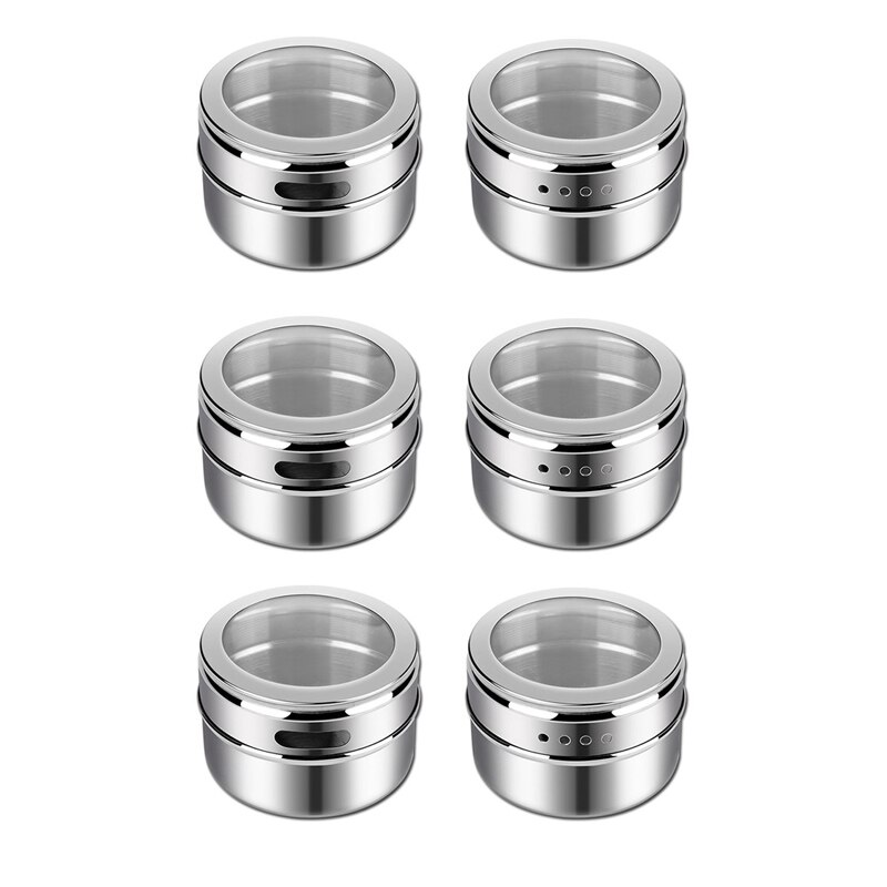 Magnetic Spice Jars Stainless Steel Box Magnetic Spice Tins Magnetic on Refrigerator Kitchen Seasoning Jar Containers: 6PCS