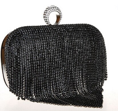 Kvinner kveldsveske fest bankett glitter bag for kvinner jenter bryllup clutches veske kjede skulderveske bolsas mujer: Svart