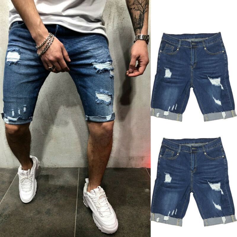 Pantalones cortos rasgados de estilo informal para hombre, pantalón corto de vaquero de colores desgastados, verano