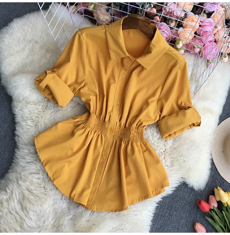 Polo de para mujer, Tops de manga larga con solapa lisa, camiseta para mujer, ropa superior de , camisetas para comprar en el mundo: YELLOW