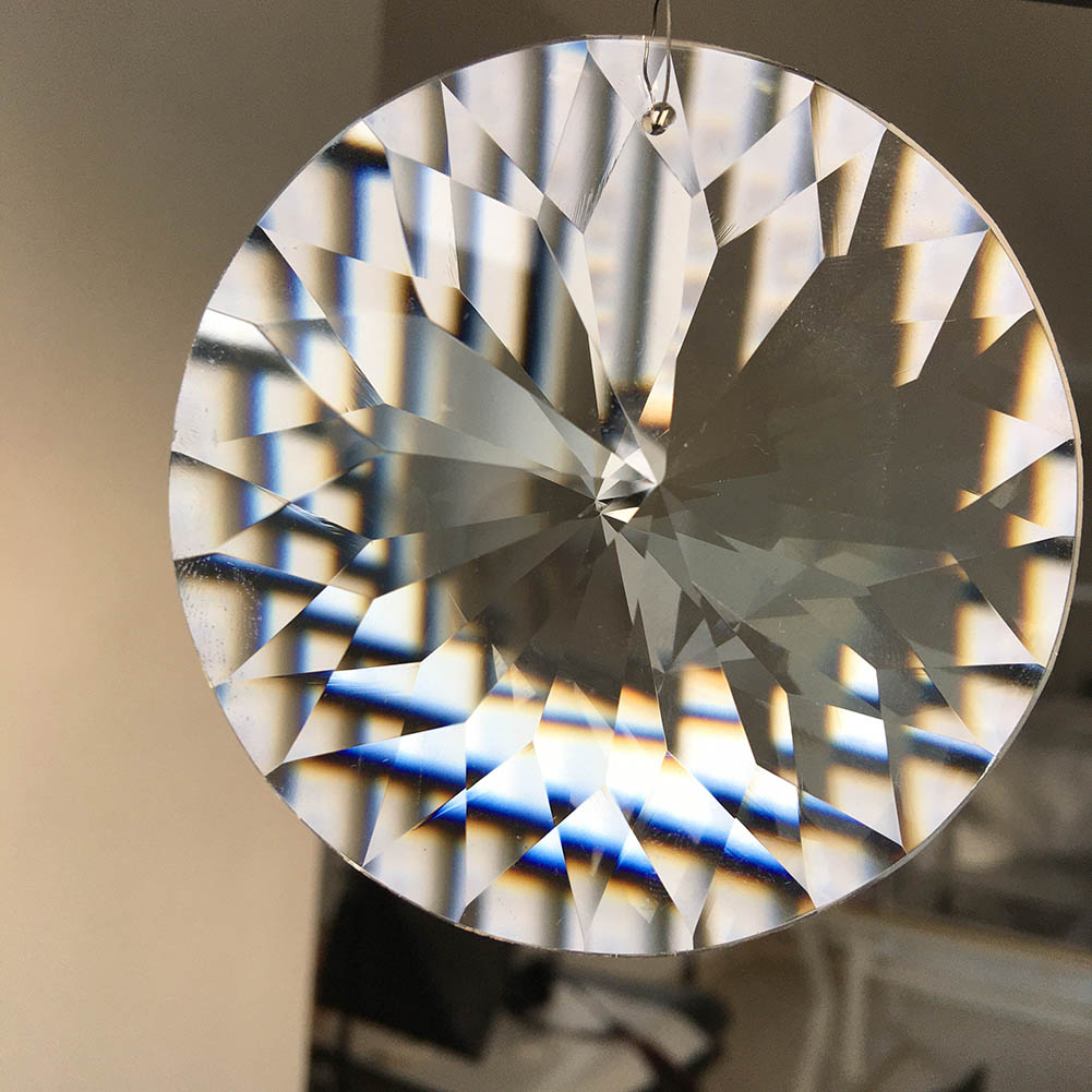 80mm krystal prisme suncatcher lysekrone vedhæng glas kunst diy hængende ufo disk pil hoved skåret træ ornament