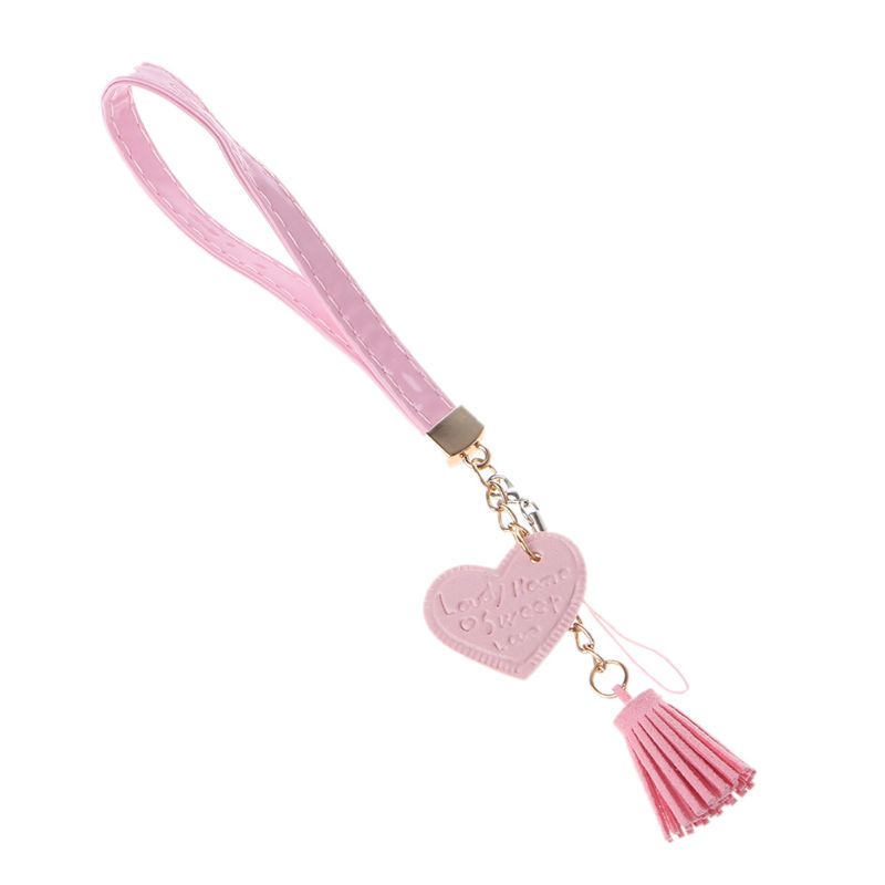 Liefde Hart Kwastje Hand Wrist Lanyard Riem String Voor Telefoon Iphone 7 8X6 Samsung Xiaomi Camera Usb Flash drives Sleutelhangers: Pink