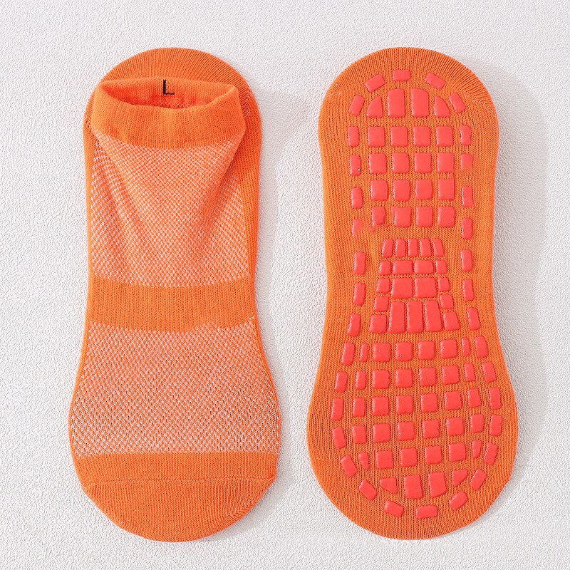 Calcetines antideslizantes para niños y adultos, calcetín de trampolín de algodón transpirable, corto, elástico, para niño y niña, para exteriores, deportes y Yoga: orange / Adult