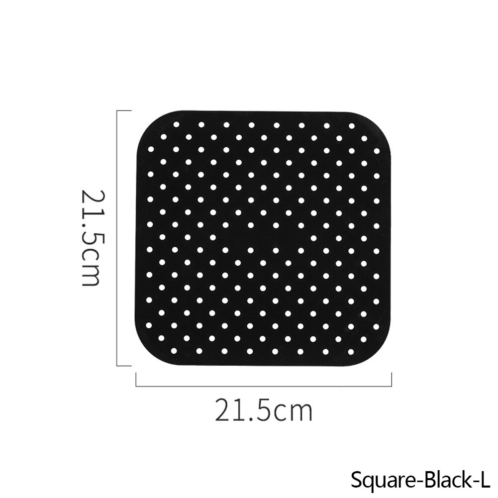 Alfombrilla para freidora de aire, cesta de silicona antiadherente de grado alimenticio para freidoras de aire de 8/9 pulgadas, accesorios de cocina: A-Square-Black21.5cm