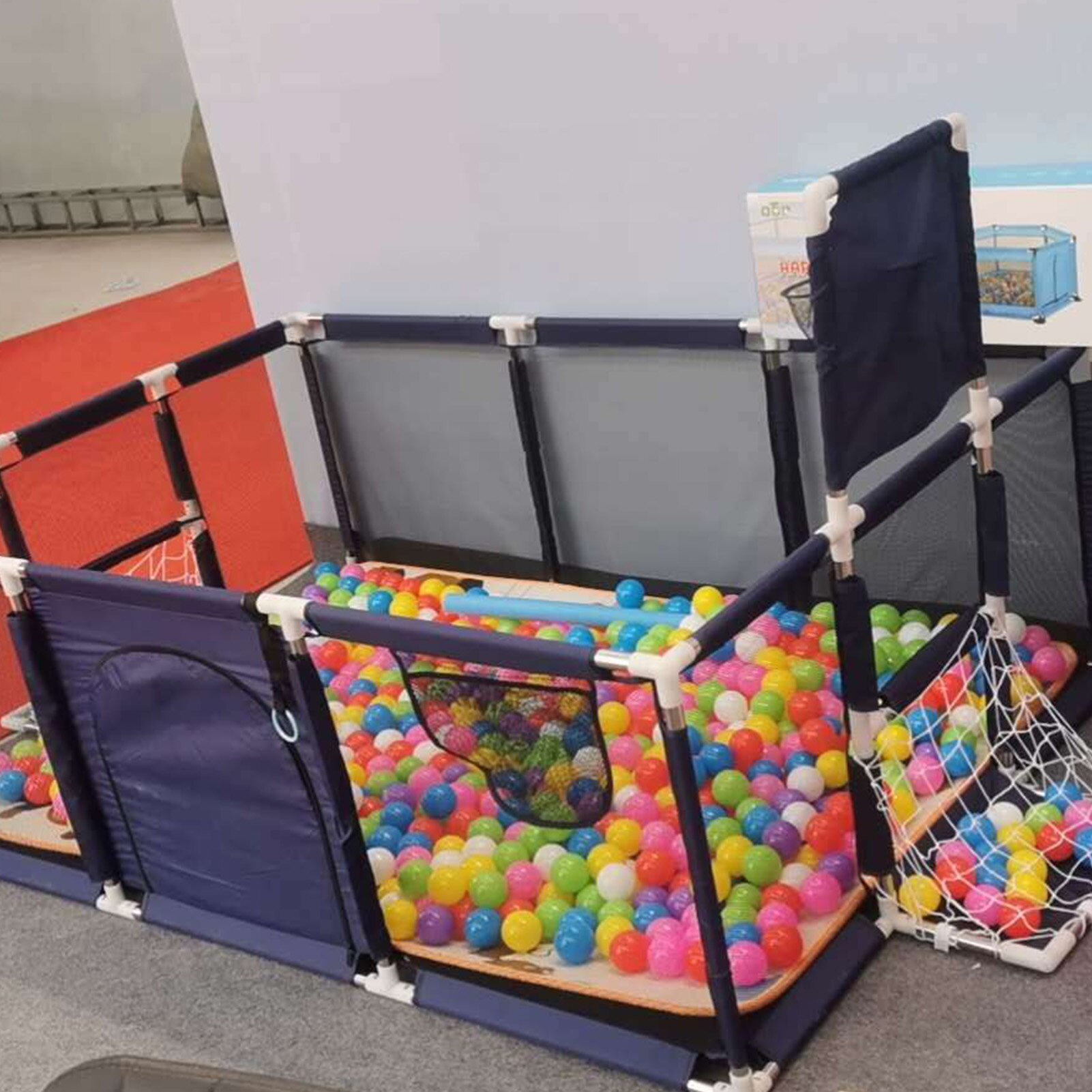 Riesen Baby Spiel Zaun Mit Schießen Rahmen Fußball Korb Atmungsaktive Mesh Wand, Tragbare Baby Zaun Aktivität Zentrum