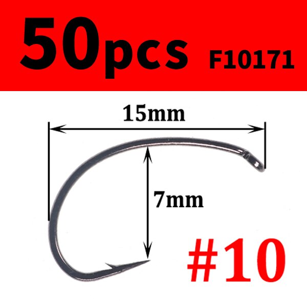 50pcs High Carbon Steel Fly Tying Hooks Wide Gap Curve Nymph Shrimp Caddis Fly Hook Barbed Black Nickle #6 #8 #10 #12 #14 #16: 50pcs size 10