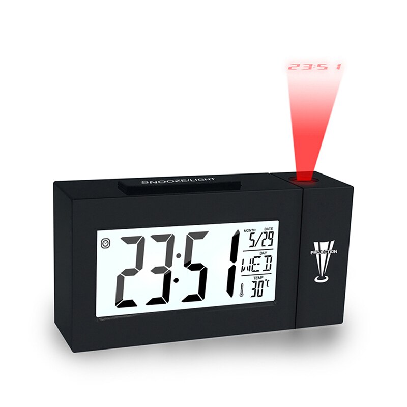 Projection Alarm Clock Digital Ceiling Display 180 Degree Projector Dimmer Radio Battery Backup Wall Time Projection: black 15.5x8.5x4.8cm