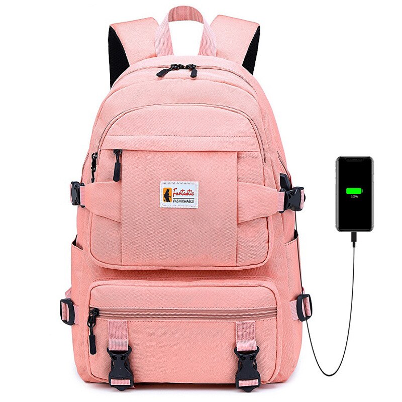 Marca menino sacos de escola do adolescente meninas cor sólida leve resistente à água mochila esportes mochila escolar suprimentos feminino presente: Pink