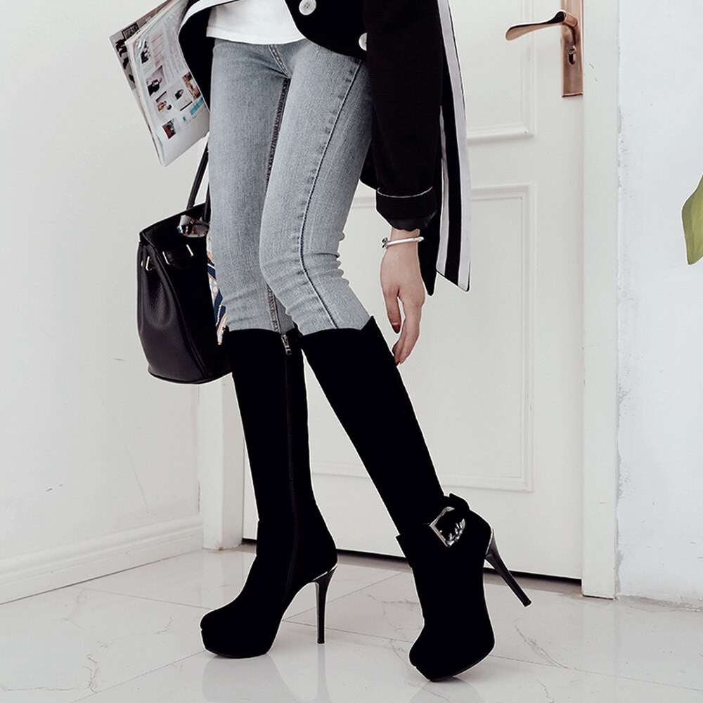 QZYERAI, nueva otoño , botas sobre las rodillas con tacón alto para mujer, botas termales de terciopelo para mujer, cremalleras, zapatos de mujer a la , talla 34-42