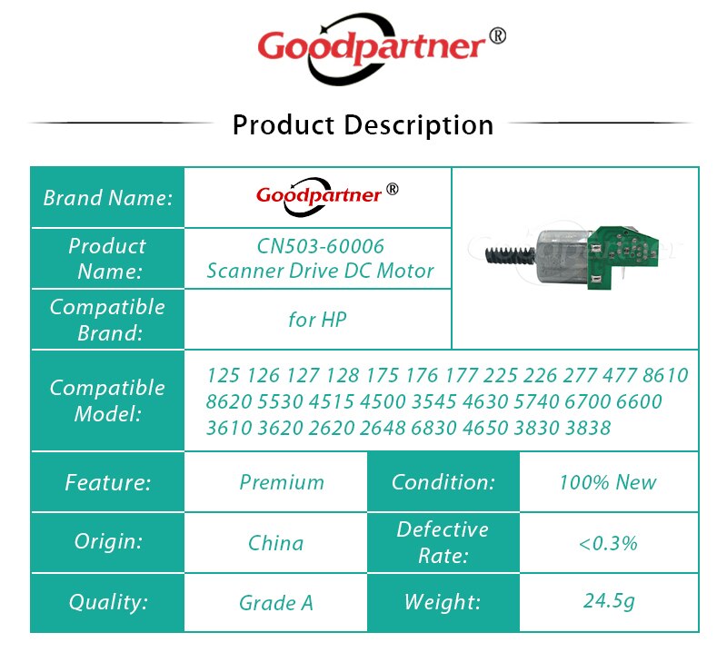 1x CN503-60006 Scanner Drive DC Motor for HP 125 126 127 128 175 176 177 225 226 277 477 8610 8620 5530 4515 4500 3545 4630 5740