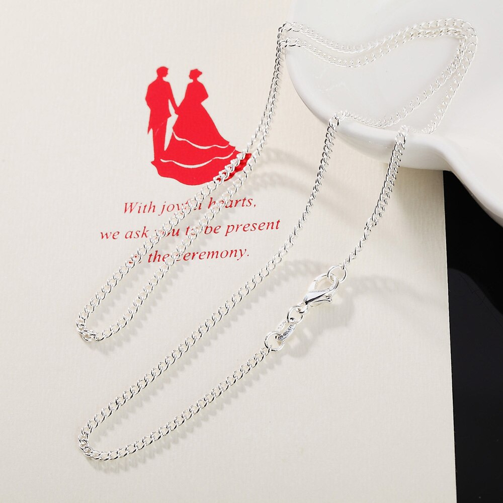 16-30 inch 925 Sterling Silver Jewelry 2MM Flat Side Chain Necklace Simple Chain Lobster Clasp 925 Label