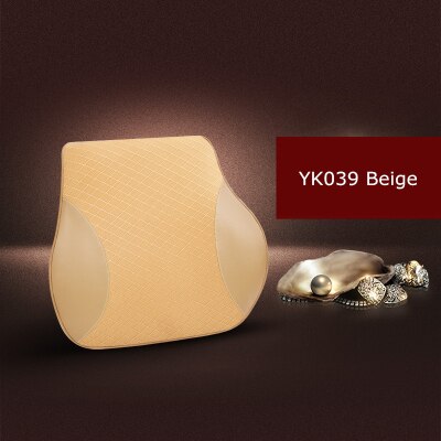 1PCS cute car seat headrest pillow leather solid for the neck rest waist back lumbar support cushion set auto pillow memory foam: YK039 Beige