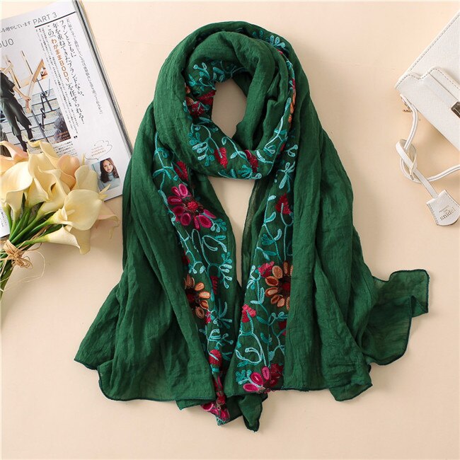 Chal de viscosa Floral bordado liso, bufanda de pañuelo indio, bufandas y chales de algodón con estampado, Foulard suave, gorro Hijab musulmán, 2022: Plata