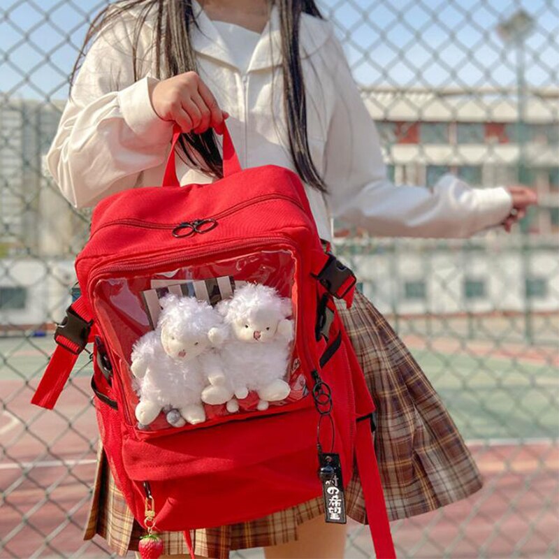 Kawaii Lolita Tas Ita Bag Clear Rugzak Voor Tienermeisjes Schooltas Dames Transparante Rugzak Tas Rood Canvas Itabag H207