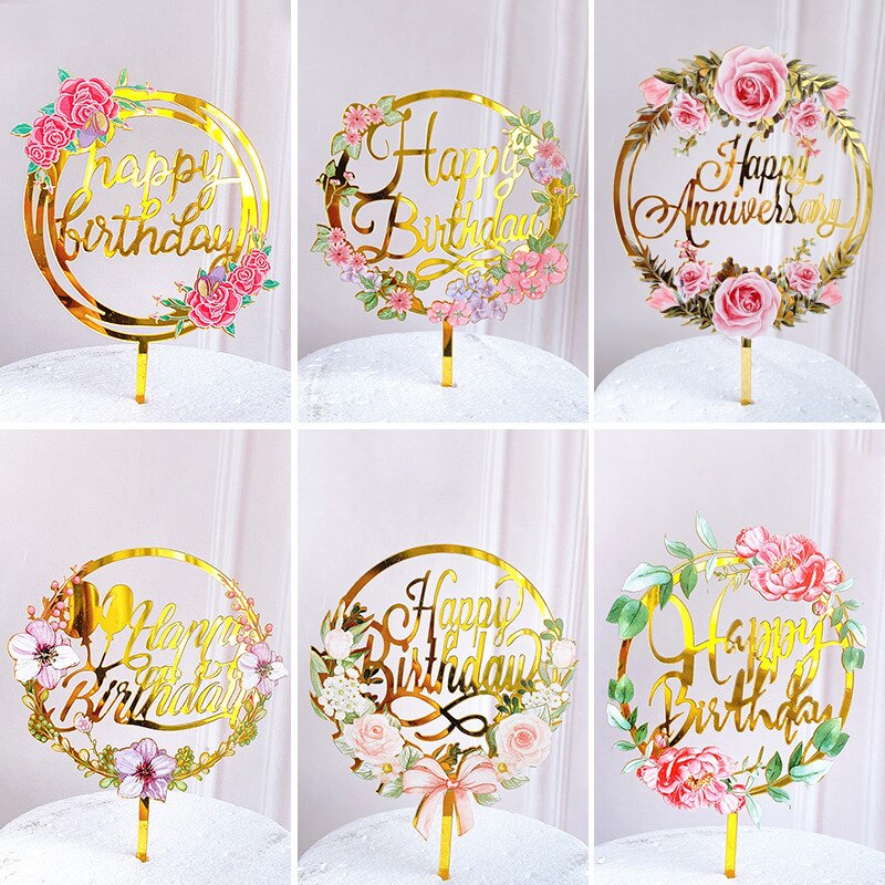 Outils de décoration de gâteaux de fête d'anniversaire en or Rose, décoration de gâteau en acrylique pour fille et garçon, accessoires de Dessert pour réception pour bébé