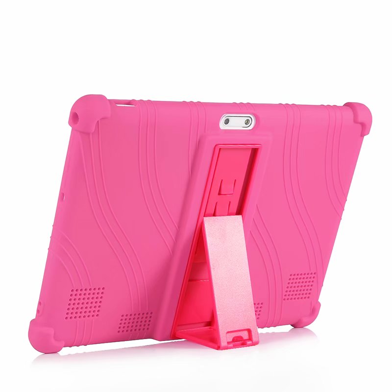 10.1 '' universele zachte siliconen hoes voor 10 10.1 inch android tablet pc schokbestendig effen gekleurde achterkant beschermende schaal + pen: Rozenrood