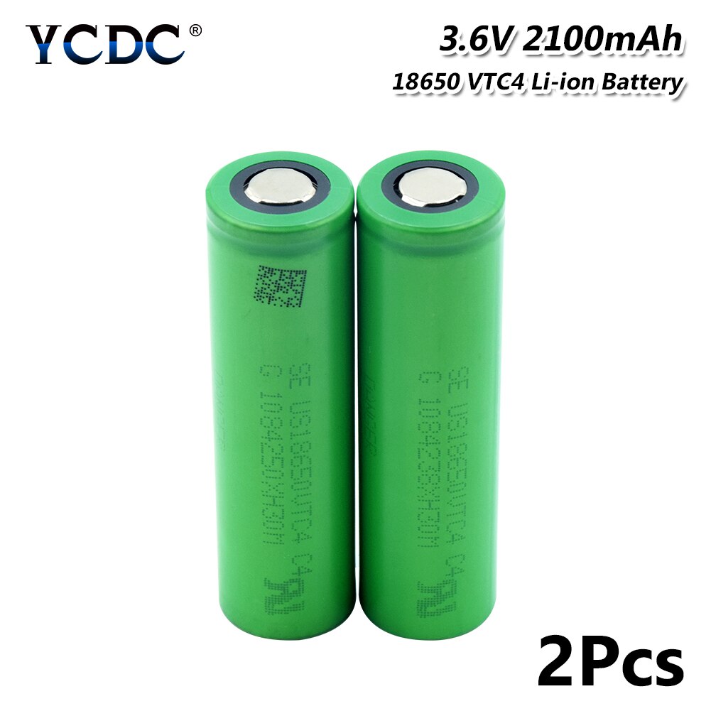 1/2/4/6/8/10 Pieces 3.6 V Volt Flat-top 18650 Lithium Ion Batteries Safe Charging US18650VTC4 2100mAh Rechargeable Cell Bateria: 2 pcs