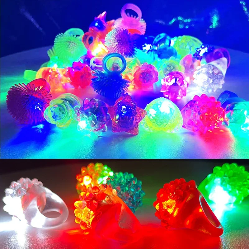 50pcs Light up Rings Bumpy Jelly Rubber Ring Glow Party Favor Finger Lights for Kids Birthday Party Christmas Halloween Festival