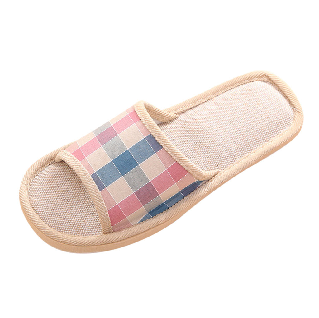 women shoes Casual Couples Gingham Home Slippers Indoor Floor Flat Shoes chaussures femme тапочки домашние женские#CN20