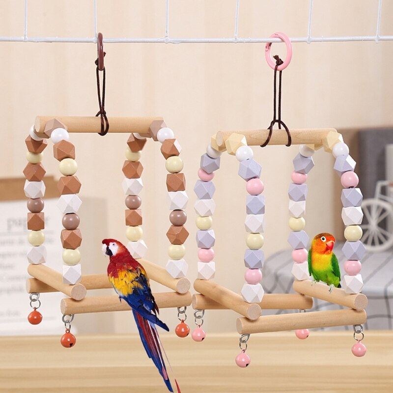 Vogel Speelgoed Schommel Papegaai Staande Baars Kooi Opknoping Chew Speelgoed Met Kleur Houten Kralen Bel Voor Budgie Parkiet Vink