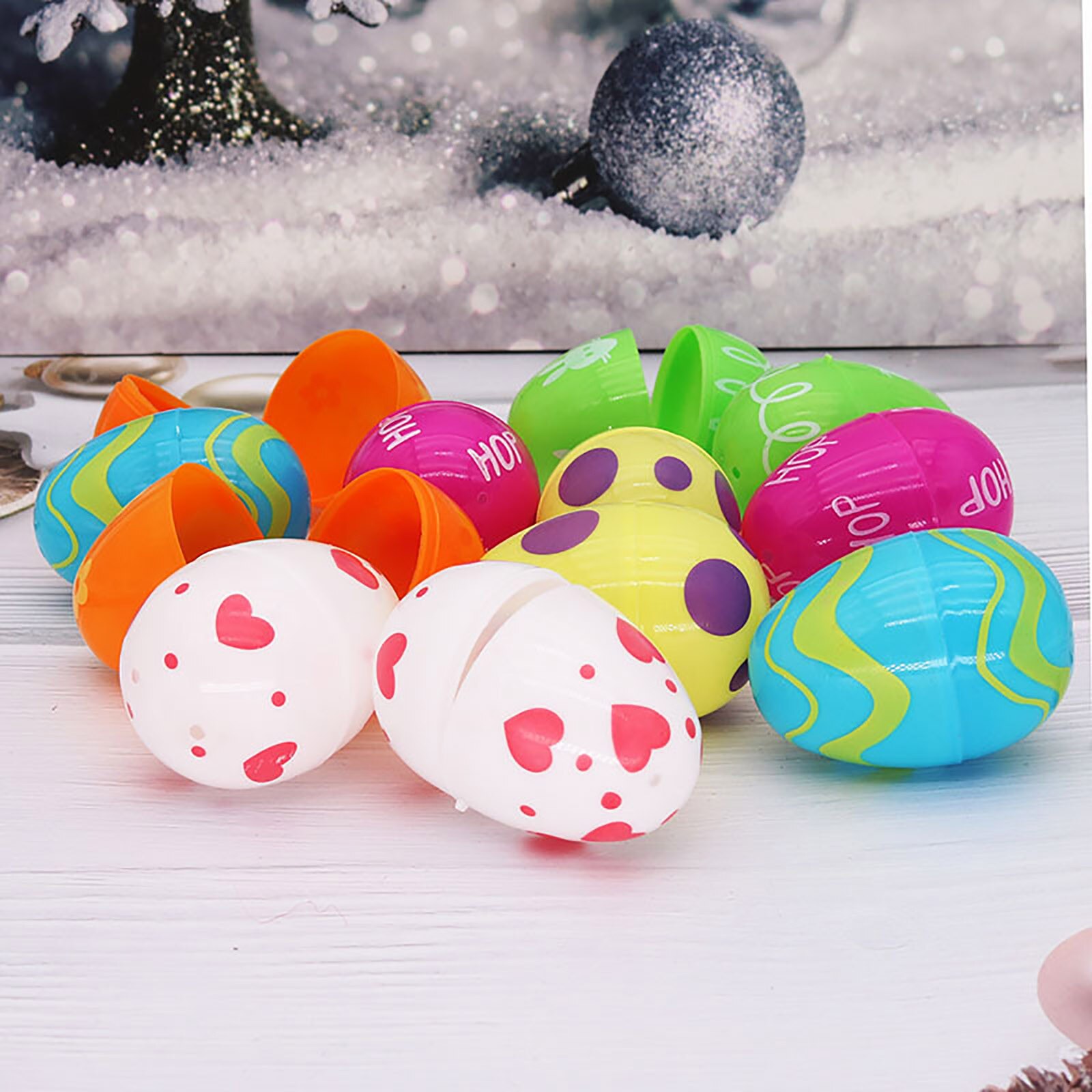 12pc Fillable Plastic Easter Eggs Hunt Party Supply Pack Assorted Pattern Prints Boy Girl Toy Children's Toys Birthday #03