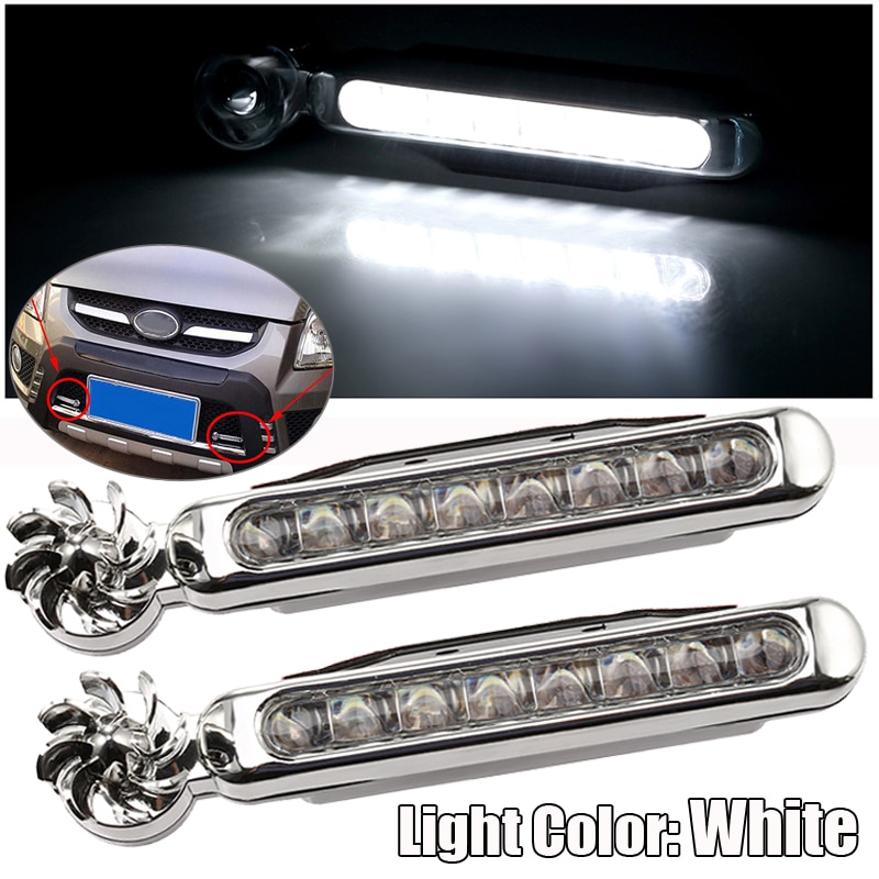 Motorcycle Daytime Running Light DRL Warning Lamp Car 8-LED Wind Powered Bulbs