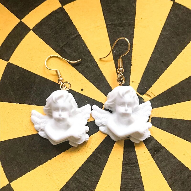 1 paire Blanc Baroque Cupidon Ange Boucles D'oreilles Pur Mignon Fille Boucles D'oreilles Ange Chanceux Boucles D'oreilles Bijoux Pour Les Femmes Filles: 6