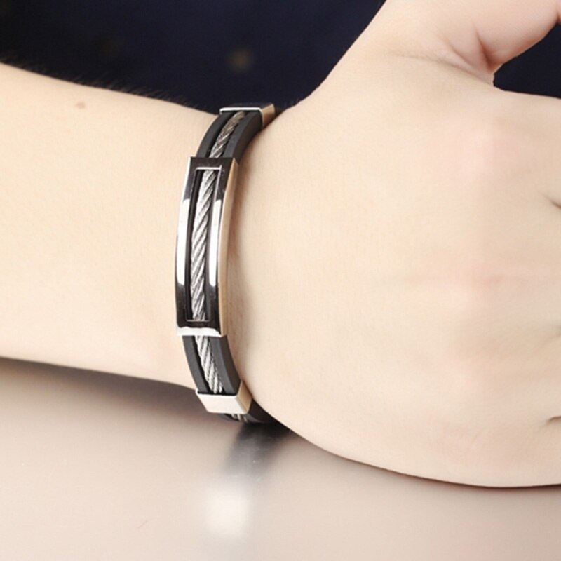 Männer Armbinde Edelstahl Draht Silikon Armbänder cool Mann lässig Armbinde Trend Männlichen Schmuck Zubehör MPH946