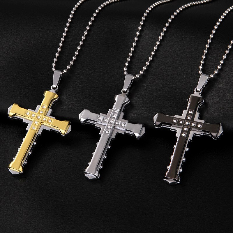 Kruis Ketting Met Dubbele Kristal Set Mannen Hanger Ketting Jesus Dark Knight Ketting Voor Mannen Wearring