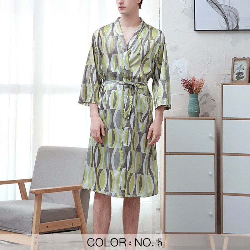 Herre pyjamas morgenkåbe satin silke lang kimono badekåbe nattøj nattøj hjemmetøj blomstret langærmet casual til mænd