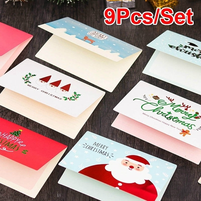 9Pcs Christmas Paper Greeting Card Message Card Card for Christmas Party Chinese Year Red Card