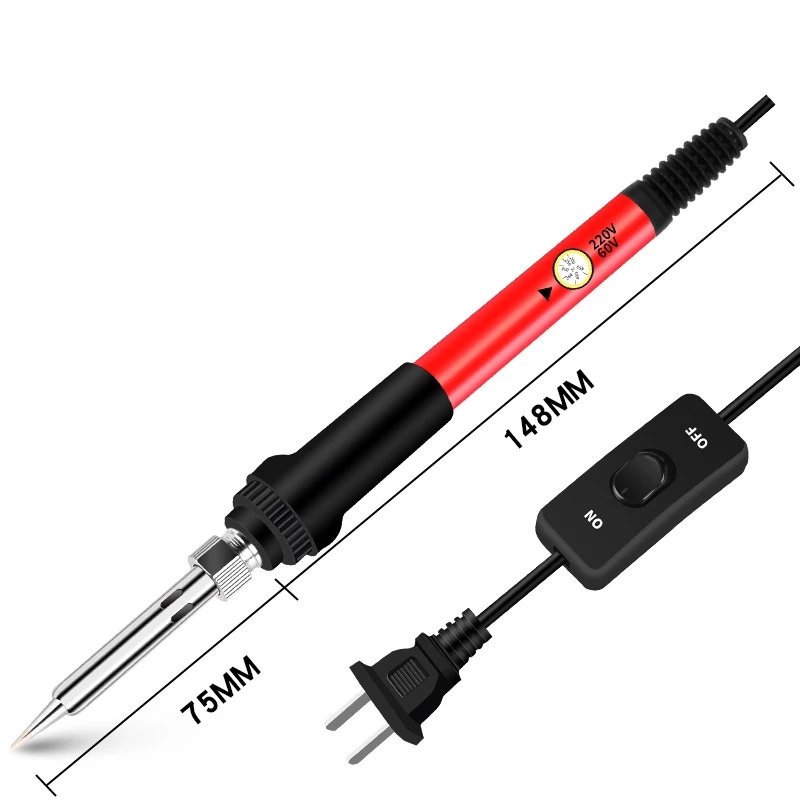 Soldering Iron 60W ON/OFF Switch Adjustable Temperature Electric Solder Iron Rework Station Mini Handle Heat Pencil Welding Tool: red with Switch / US