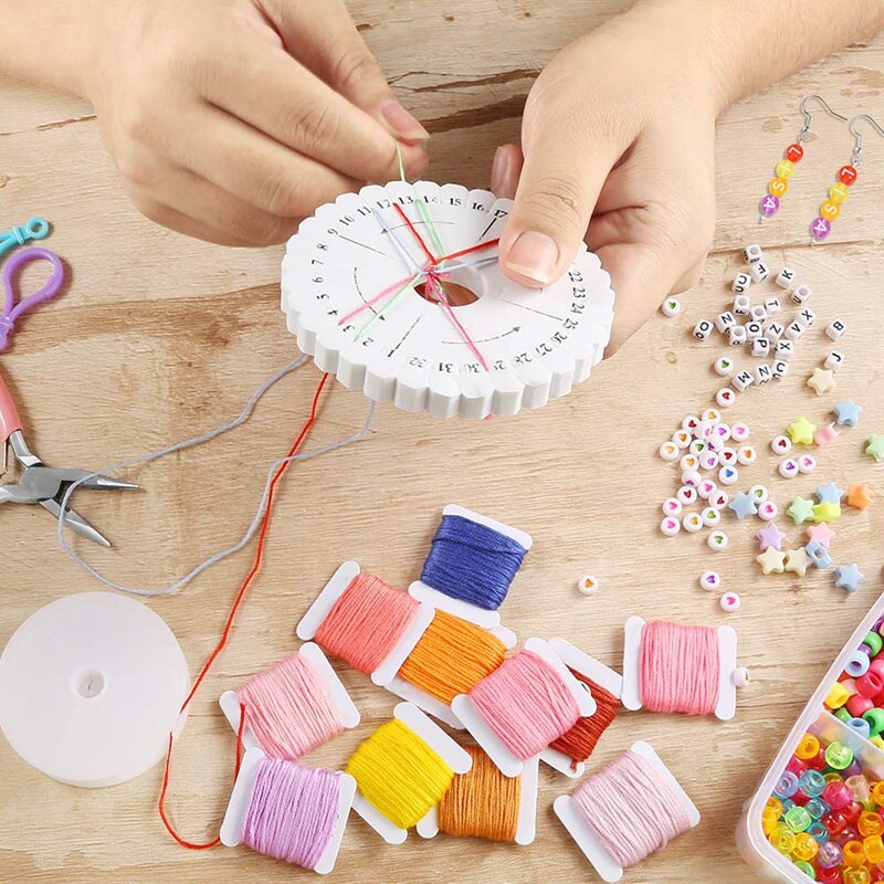 Kit de pulsera de la amistad de 12 estilos con cuerda y cuentas de letras, hilo bordado de Color, cordón elástico, disco trenzado, accesorios fo