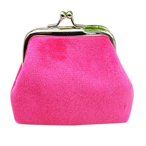 Collège vent portefeuille femmes adolescentes velours côtelé couleur unie petit porte-monnaie moraillon sac léger sac à main: Hot Pink