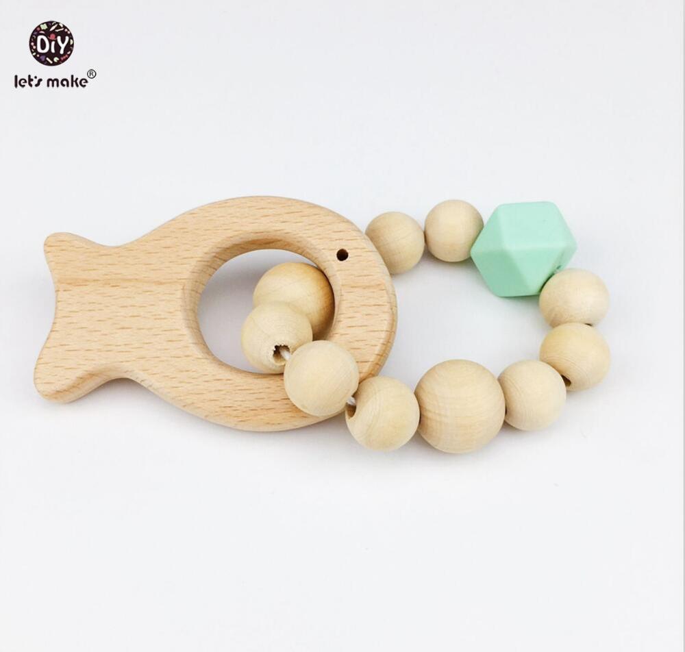 Bijtringen houten speelgoed dierenvormige sieraden bijtringen voor baby's organische houten siliconen kralen baby rammelaar kinderwagen accessoires speelgoed: Type 4
