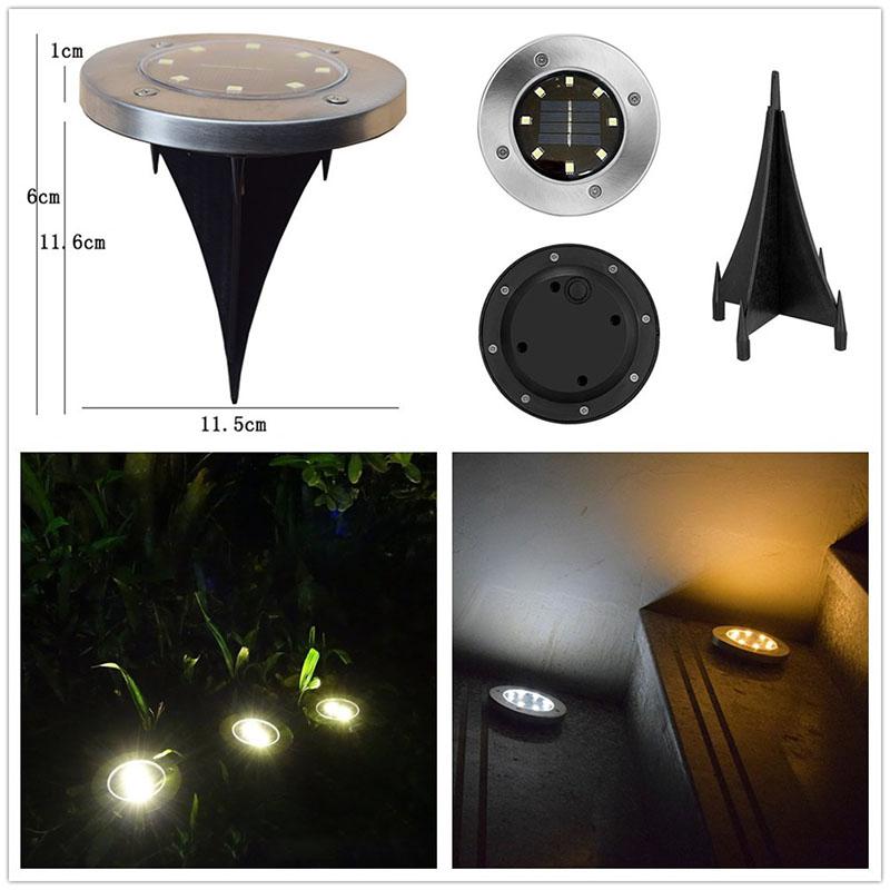 SOLLED 4PCS 8 LED Lawn Pin Lamp Solar-Poweredwith Warm White Light Outdoor Stainless Steel Yard Garden Light Decoration
