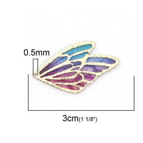 DoreenBeads-colgantes de tela de ala de mariposa, accesorio Multicolor, Morado, azul y verde, 30mm(1 1/8 ") x 18mm( 6/8"), 5 unidades: 4