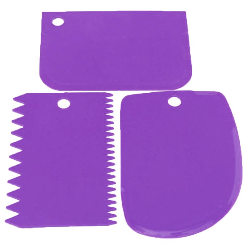 3 stk/sett plastdeigkniv glasur fondantskrape taggete kant vanlig glatt kakepadle kakespader baking konditorverktøy: Lilla