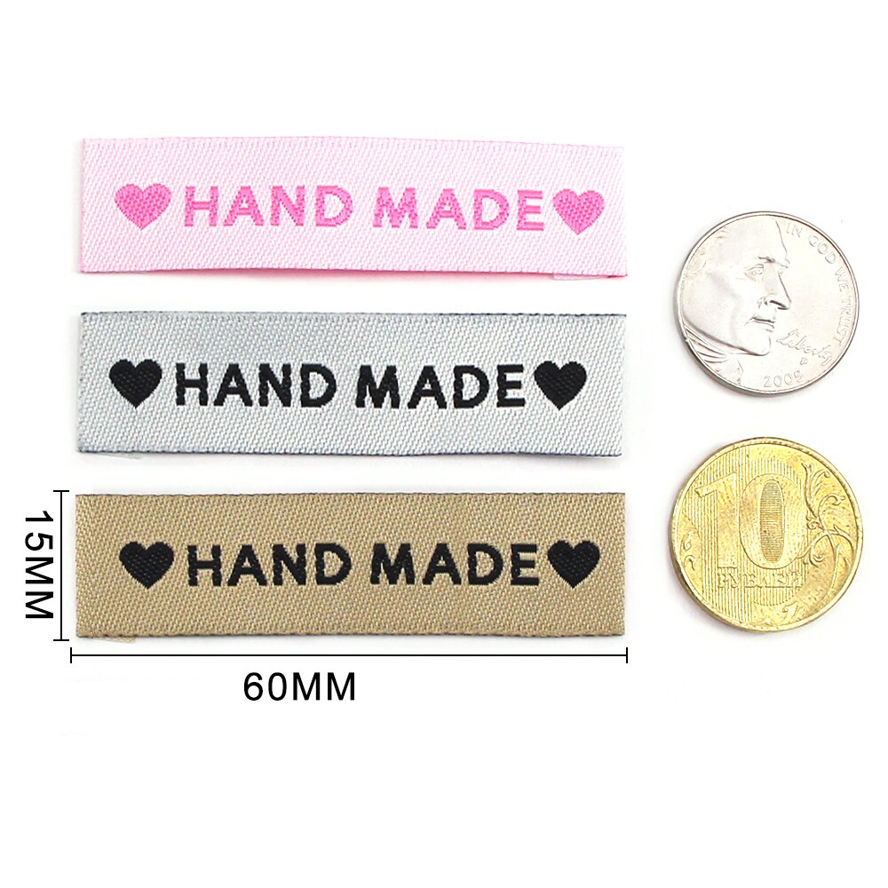 50 stk labels hjerte tøj tags håndlavet label til tøj fold håndlavet tags diy hat/kurv/tørklæde sy tilbehør 60 x 15mm
