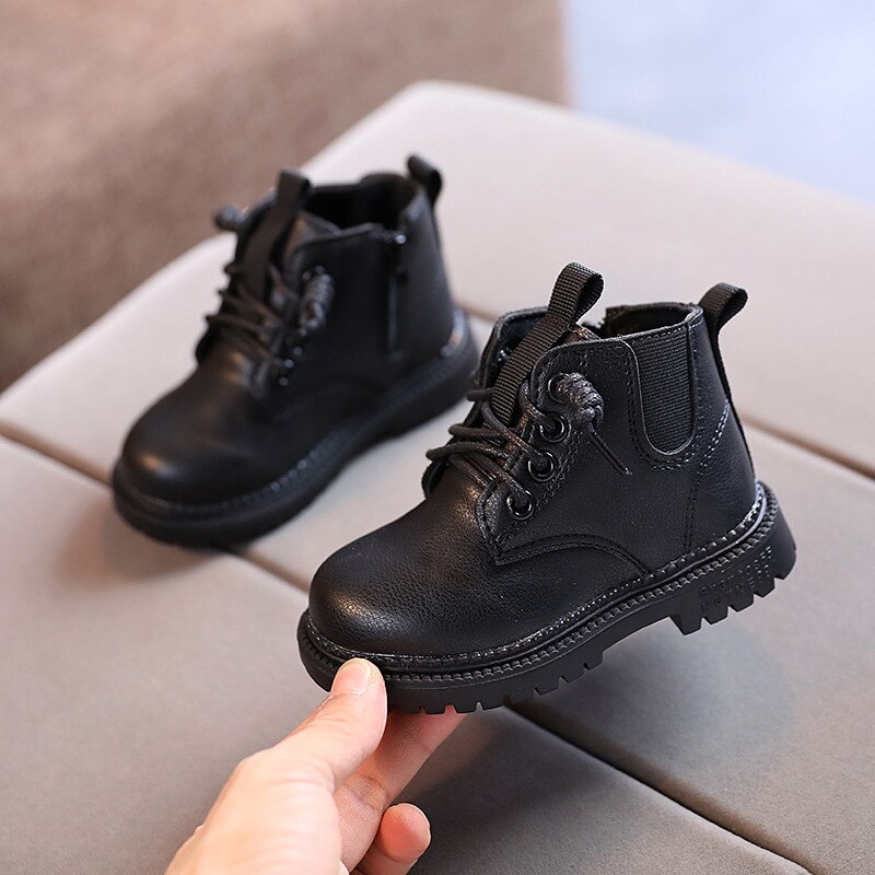 2022 herbst-kinderstiefel von Martin, einfarbig, britischer stil, kurze lederstiefel für jungen und mädchen, wasserdicht