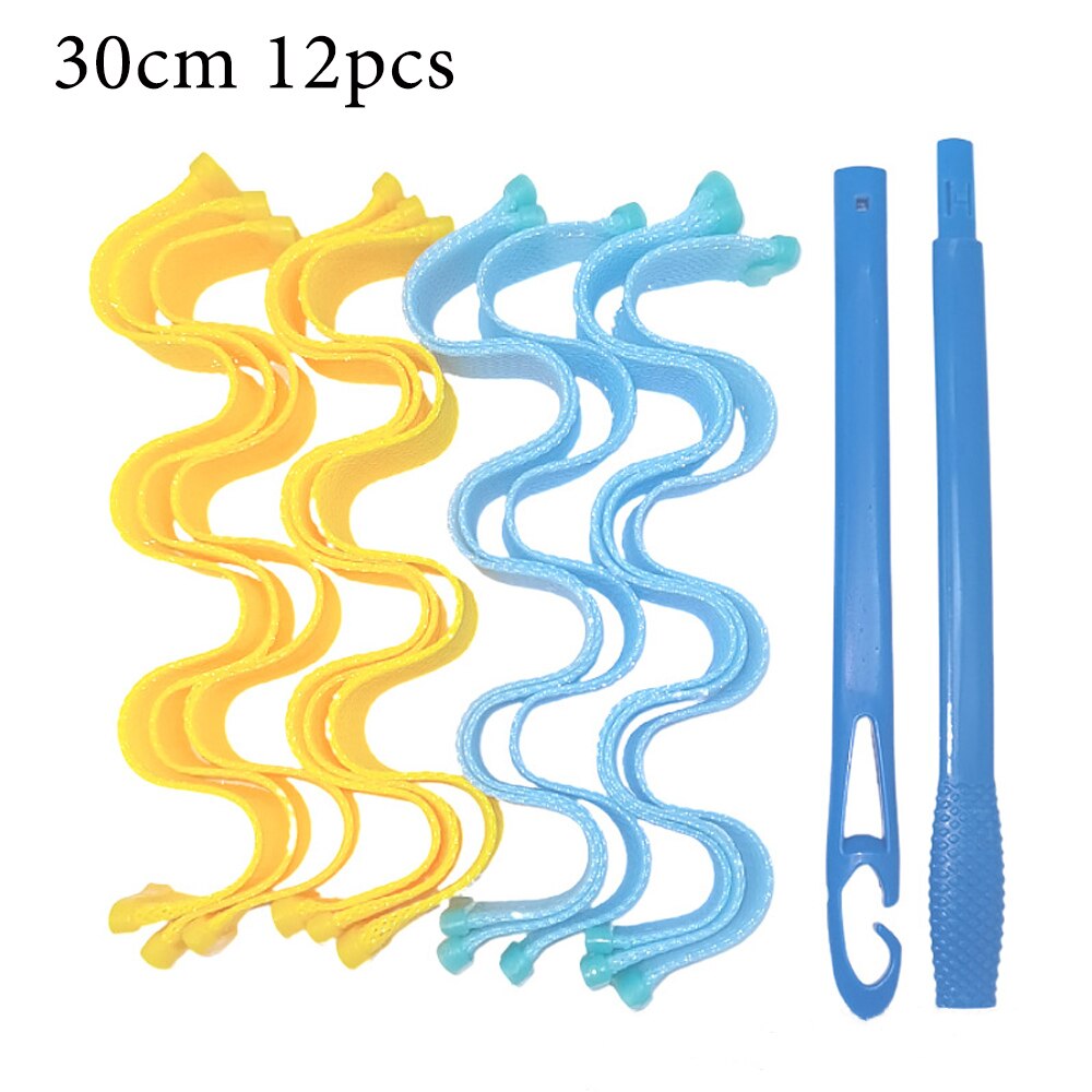 Rizadores de pelo mágicos para mujer, sin calor rodillo de pelo, ondas en espiral sin calor, belleza suave, noche, permanente, herramientas de peinado, 12 piezas: Blue and Yellow