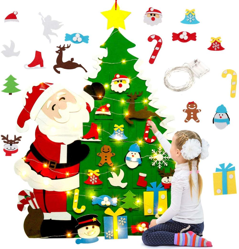 3D bricolage feutre arbre de noël avec éclairage maison décoration de noël enfant de noël jouets nouvel an Navidad décorations de noël: 100x72cm with light