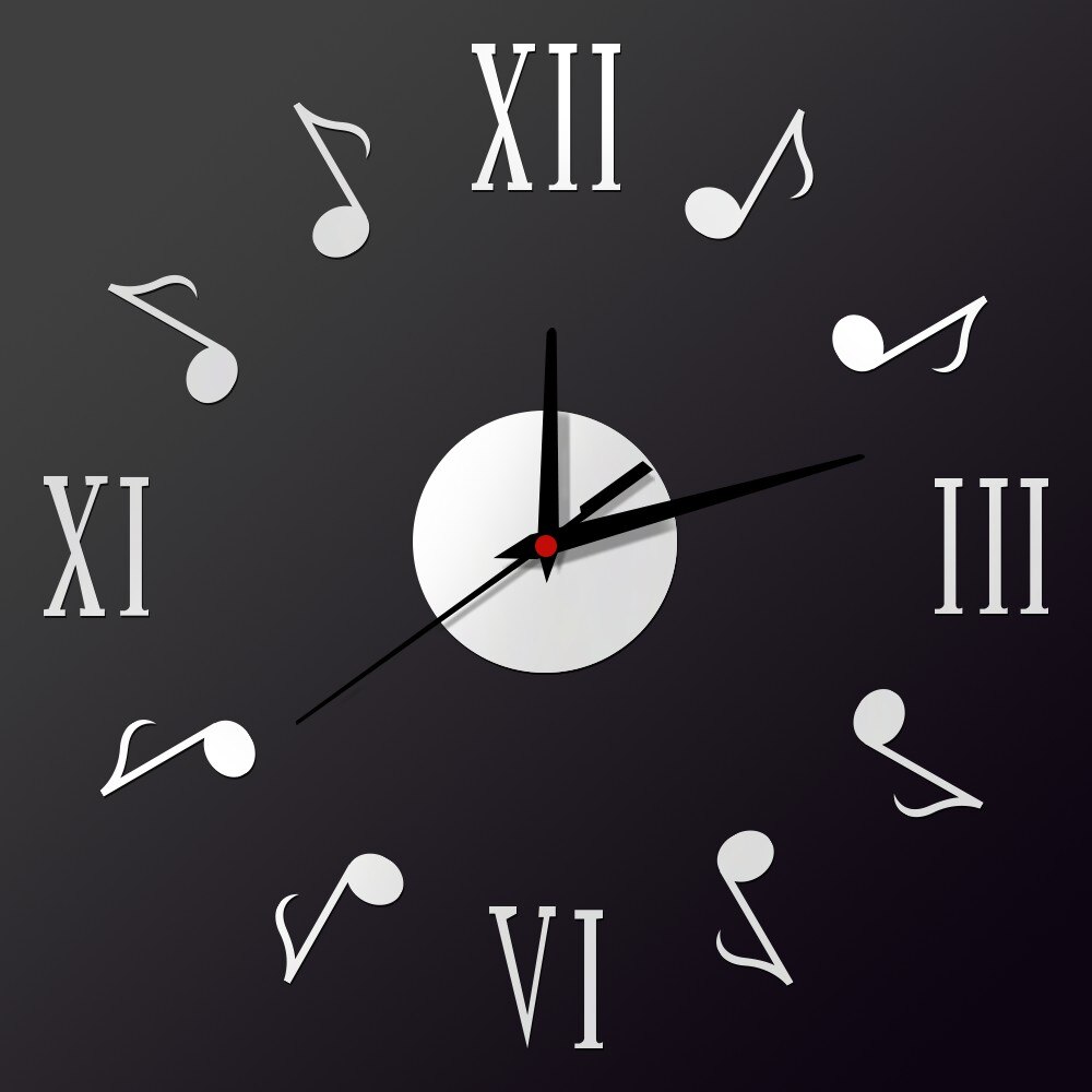 Musical Note DIY Wall Clock Acrylic Unique Quartz Silent Clock Modern DIY Self-adhesive Mirror Home Decoration: C / 14inch