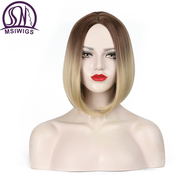 Msiwigs Twee Tonen Blonde Ombre Pruik Natuurlijke Afro Korte Steil Haar Synthetische Pruiken Voor Vrouwen Hittebestendige