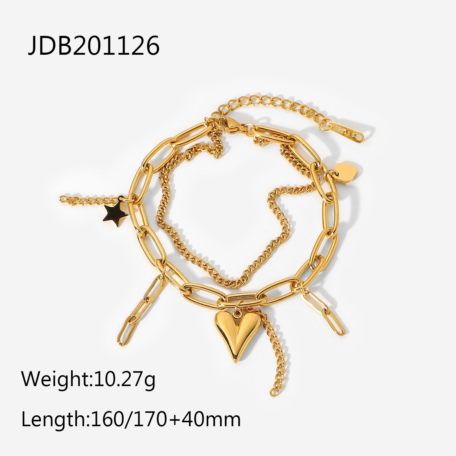 Mehrreihige armbänder aus kubischem edelstahl mit Stern und herzmotiv für damen, quadratische gliederketten, metallschmuck in Gold, freundin: Ursprünglich Titel