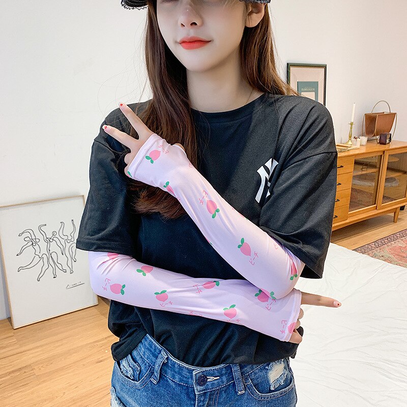 Women's Summer Net Red Ice Sleeve Cute Printing Sun Protection Oversleeves Outdoor Riding UV Protection Armband: AW4