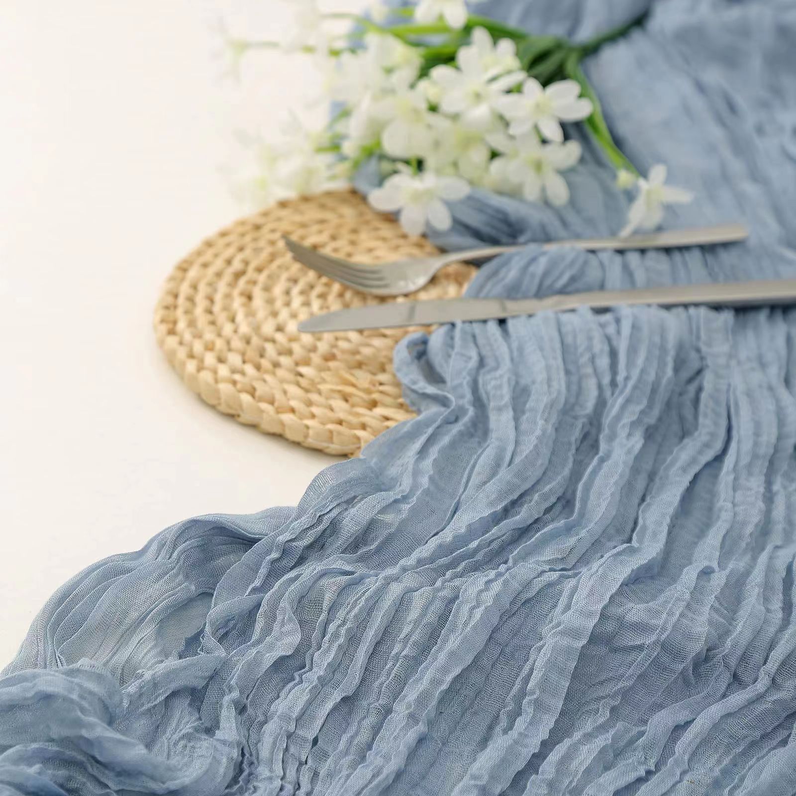 2 Stück pro Los Tischläufer im böhmischen Stil, , faltiges Bali-Garn, zerknitterte Tischfahne, Innenraum, Party, Hochzeit, Dekoration: green