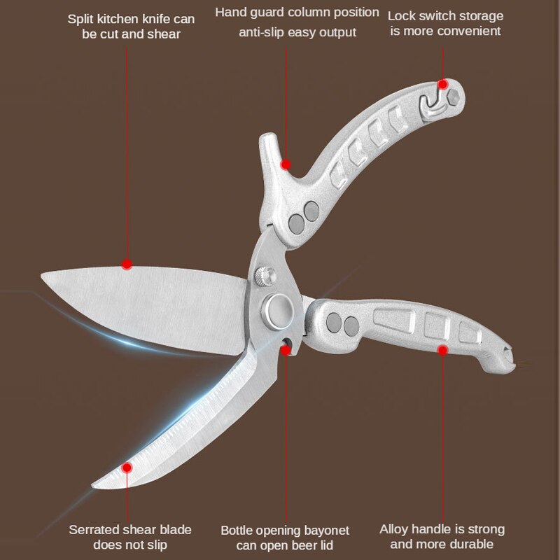 Detachable Kitchen Knife Scissors Powerful Chicken Bone Duck Fish Meat Fruit Shears Stainless Steel Clean Cooking For Kitchen