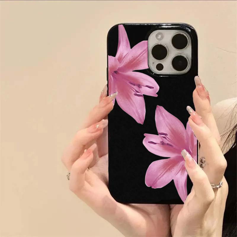 Lotus Petals Black Phone Case For iPhone 16 14 13 12 11 15 Pro Max 16E XR X XS Max 16 7 8 Plus SE Shockproof Soft Cover