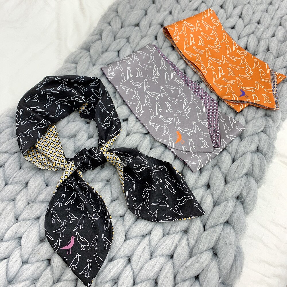 Factory Double Printing Long Silk Women Neckerchief Skinny Bag Scarf Female Neck Twill Silk Scarf Head Scarves Wraps For Ladies